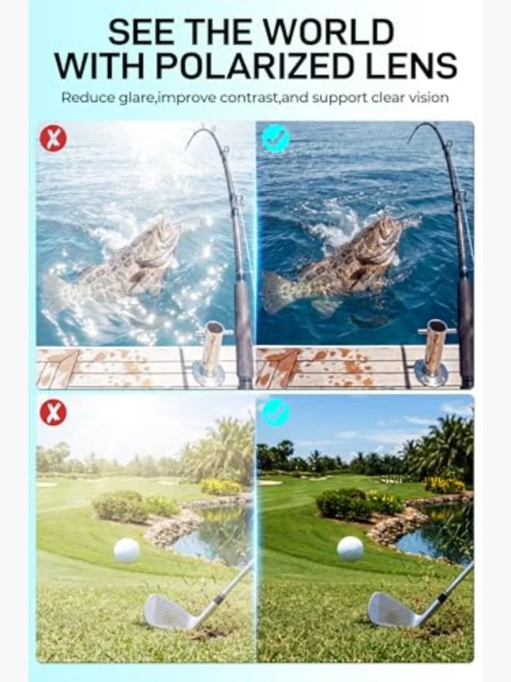 Polarized Sport Sunglasses UV400 TR90 Frame for Driving Fishing Golf Running